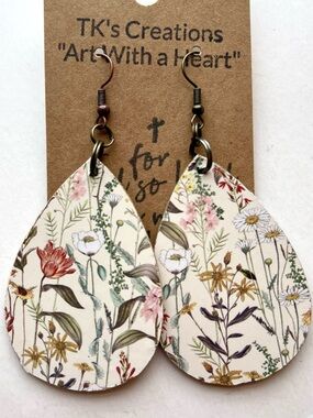 Floral Teardrop Earrings Double-Sided Botanical Print